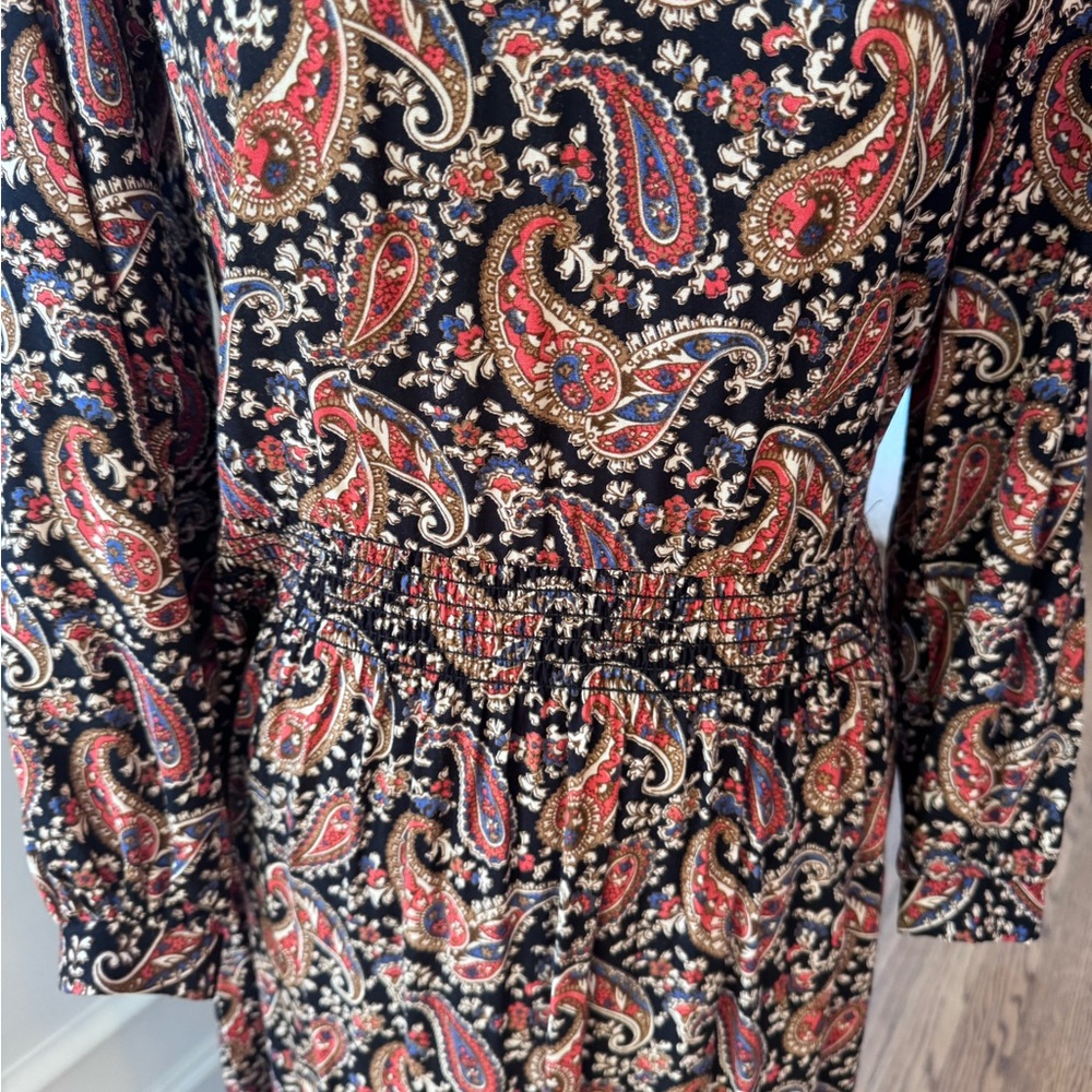 Vintage Taurus II Paisley Midi Dress‎ Smocked Waist ILGWU Union Made Size 6 - Picture 4 of 16